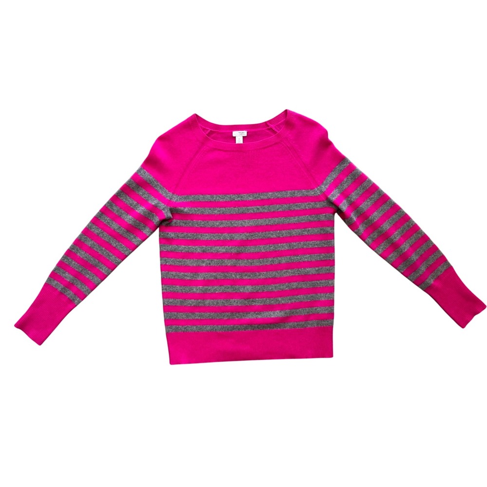 Halogen Cashmere Striped‎ Sweater Womens XS Pink Gray Crew Neck Lightweight Luxe
